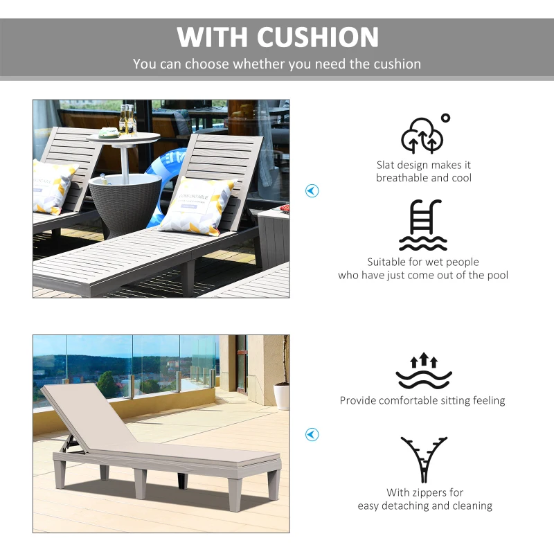 Outsunny Patio Chaise Lounge Chair with 5-Level Adjustable Back Cushion Outdoor Garden Poolside