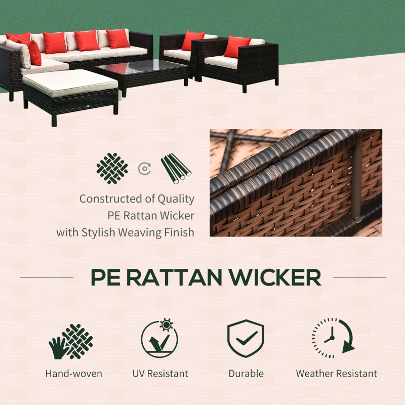 Outsunny 9pc Rattan Sectional Wicker Furniture Garden Lounger Set Outdoor Sofa Chair Table Set All Weather w/ Cushions Coffee