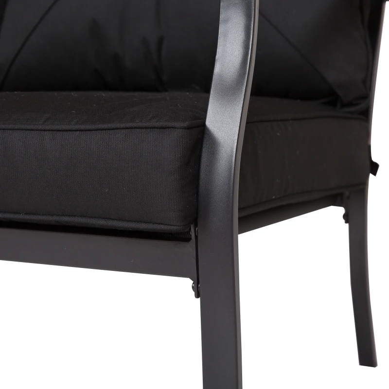 Outsunny 4pc Garden Conversation Set Outdoor Sofa Set Metal Frame w/ Foam Cushions Loveseat 2 Arm Chairs and Glass Top Tea Table Black