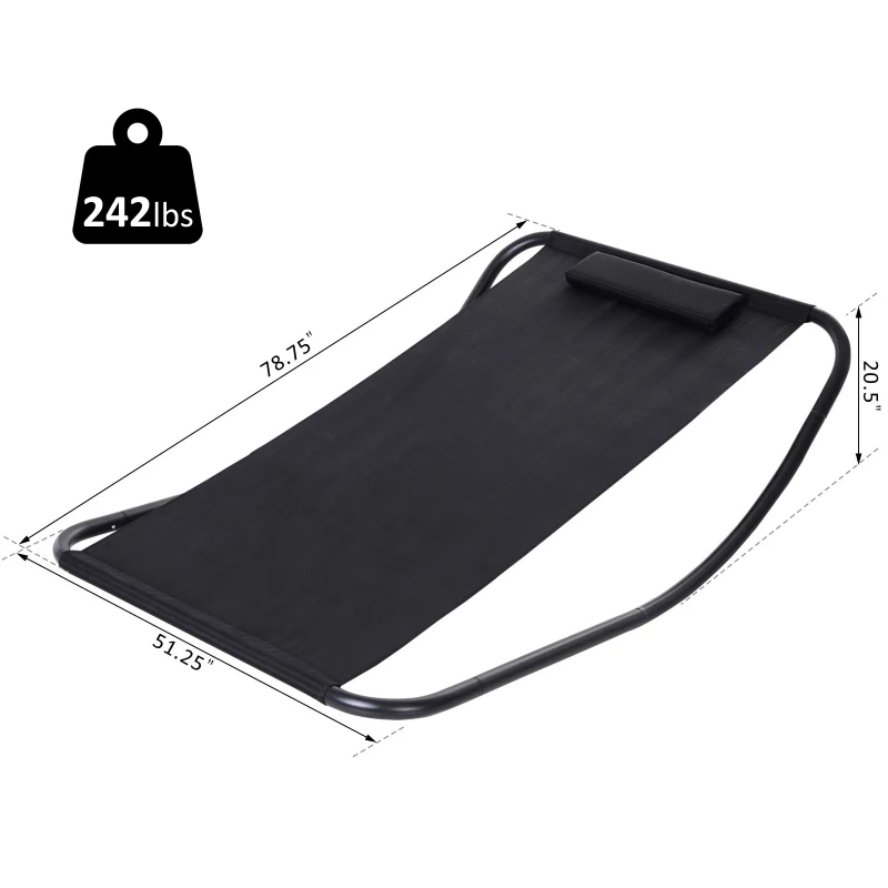 Outsunny Texteline Rocking Sun Lounger Garden Swing Hammock Bed with Steel Stand and Pillow for Patio Deck Beach and Pool Black