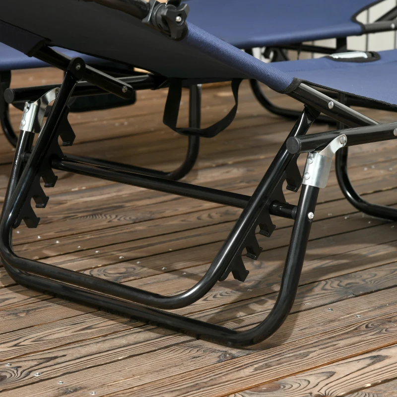 Outsunny Folding Chaise Lounge Pool Lounge Chairs Set of 2, Outdoor Sun Tanning Chairs with Canopy Shade, Reclining Back, Steel Frame and Side Pocket for Beach, Yard, Patio, Dark Blue