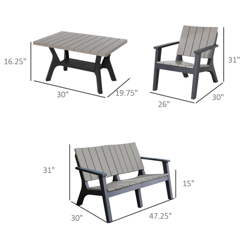 Outsunny 4 Piece Garden Furniture Set Patio Conversation Set 2-Seater Sofa 2 Single Chair Coffee Table with Storage Shelf for Lawn Backyard Poolside