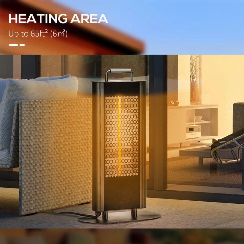 Outsunny Electric Patio Heater with Ultra-low Glare and 6 Heat Settings, 1200W Aluminium Alloy Freestanding Infrared Heater with Infrared Remote Control, Black