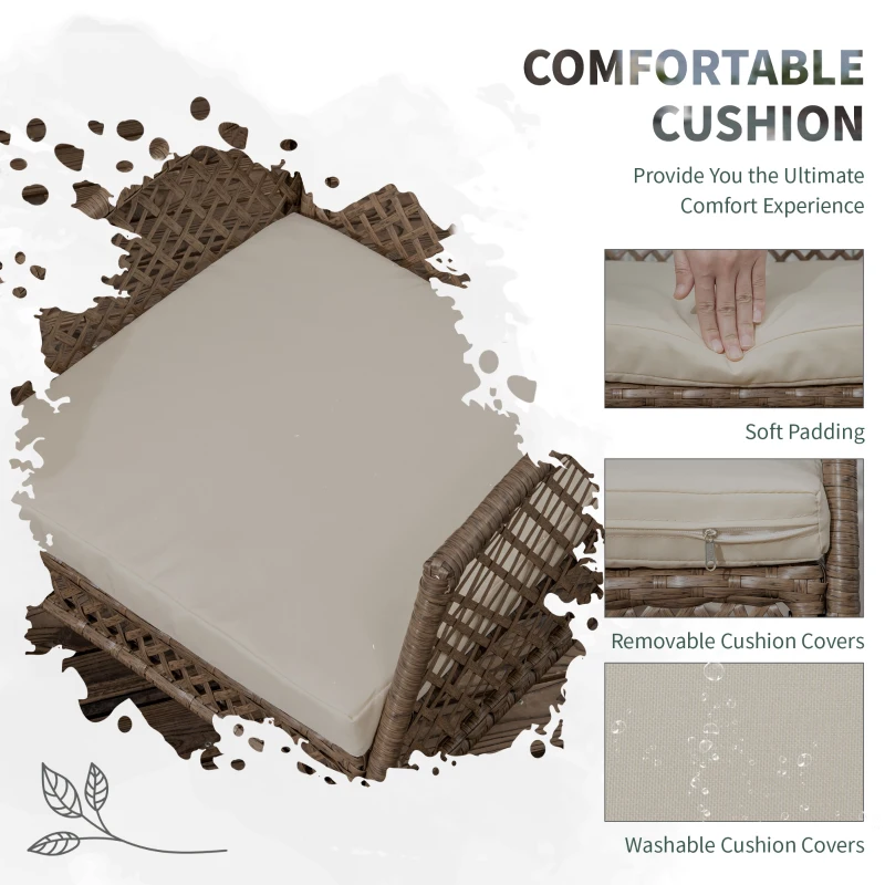 Outsunny 7 Pieces Wicker Patio Dining Set Outdoor Furniture Set with Removable Cushions, Glass Top Dining Table, PE Rattan Conversation Set for Garden Poolside Backyard, Beige