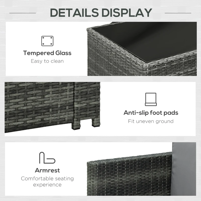 Outsunny 7pcs Wicker Rattan Sectional Set Outdoor Patio Sofa Table Footstools Set Garden Furniture with Cushions, Grey