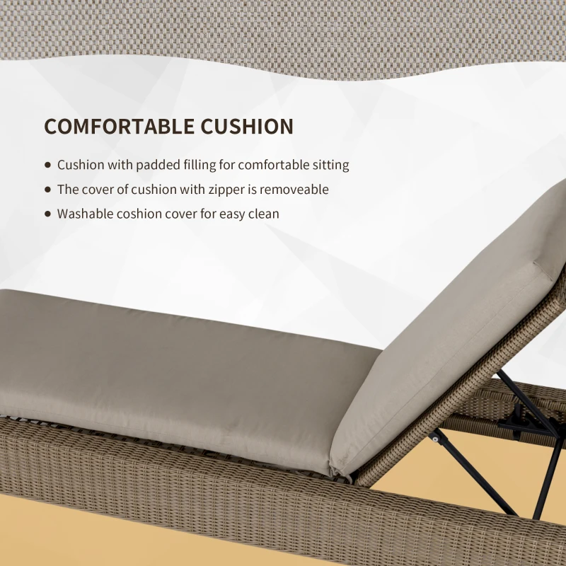 Outsunny Patio Chaise Lounge Chair Outdoor Rattan Furniture w/ Padded Cushion All Weather Recliner 5-Position Adjustable for Garden Poolside Balcony Cream