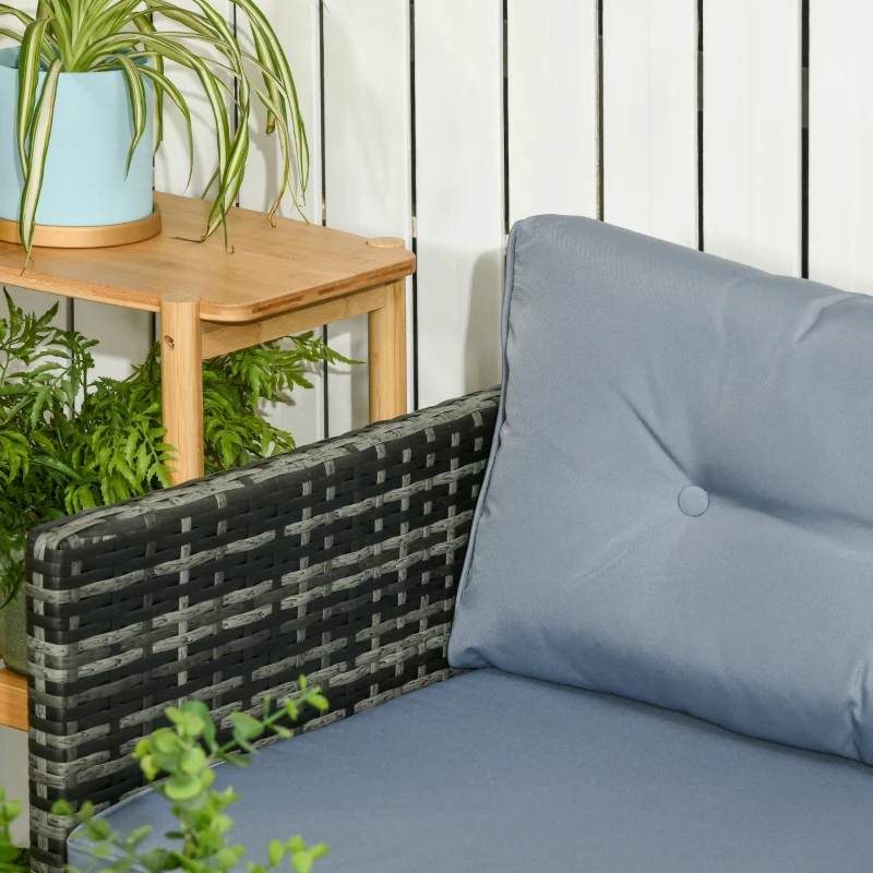 Outsunny 3 Piece Outdoor Patio Furniture Set with Loveseat Sofa, Chaise Lounge, Tempered Glass Table and Cushions, Sectional Wicker Rattan conversation Set for Backyard, Grey