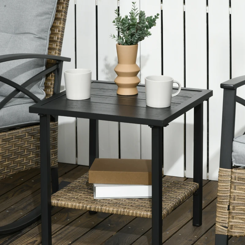 Outsunny 3 Pcs Outdoor PE Rattan Rocking Chair Set, Bistro Set with Two-tier Table, Padded Cushions for Garden, Grey