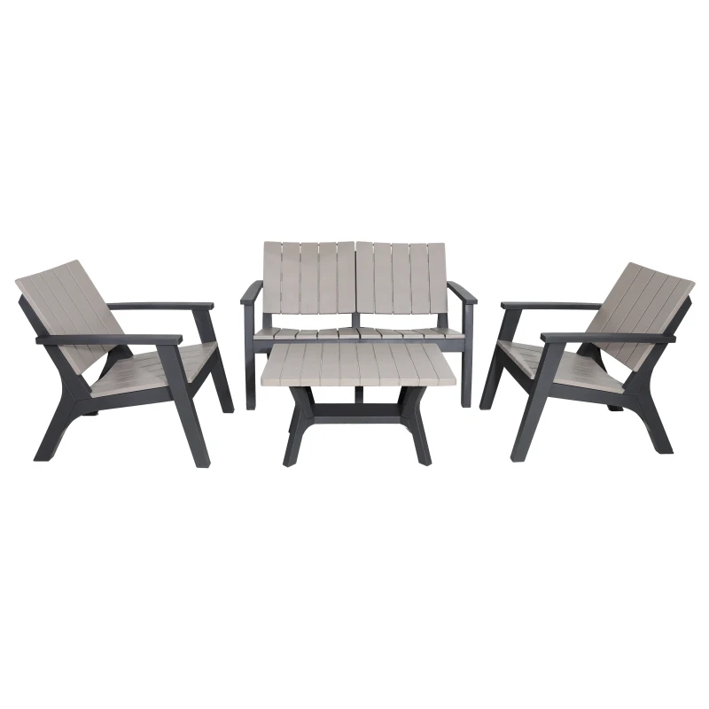Outsunny 4 Piece Garden Furniture Set Patio Conversation Set 2-Seater Sofa 2 Single Chair Coffee Table with Storage Shelf for Lawn Backyard Poolside