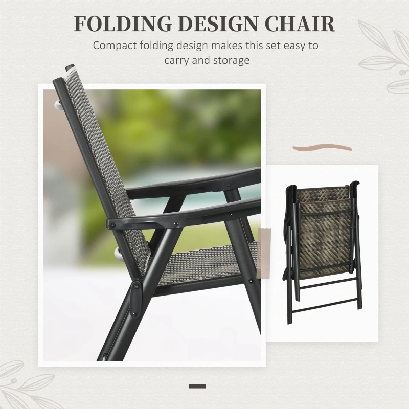 Outsunny 5 Pieces Wicker Patio Dining Set Outdoor Furniture Set, Glass Top Dining Table with Umbrella Hole, 4 Folding Armchairs, PE Rattan Conversation Set for Garden, Mixed Grey