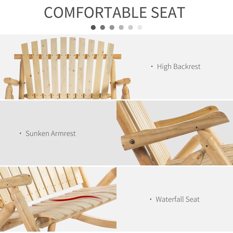 Outsunny Wooden Adirondack Rocking Chair, Outdoor Rustic Double Rocking Chair with Slatted Design for 2 Persons, Suit for Garden, Balcony, Porch, Natural