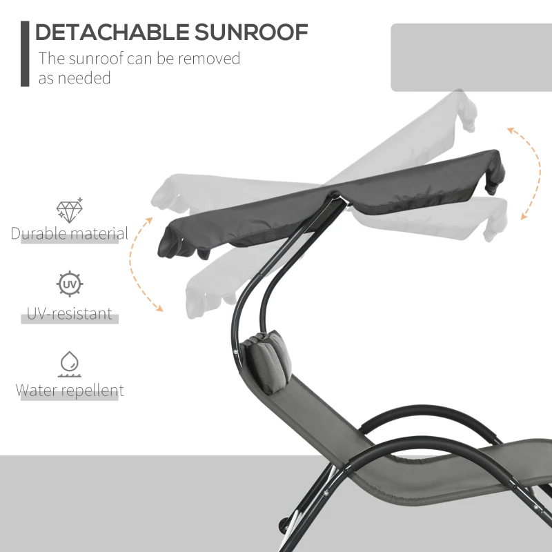 Outsunny Outdoor Patio Chaise Lounge Chair, Patio Sun Lounger w/ Sunshade Roof, for Two People with Wheels and Breathable Sling Mesh Bed, Pillows, Dark Gray
