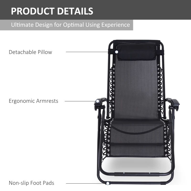 Outsunny Zero Gravity Lounger Adjustable Patio Lounge Chair Foldable Reclining Seat Outdoor Garden Portable Recliner Black