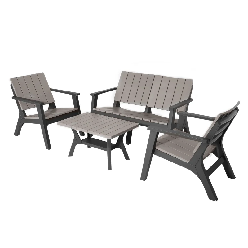 Outsunny 4 Piece Garden Furniture Set Patio Conversation Set 2-Seater Sofa 2 Single Chair Coffee Table with Storage Shelf for Lawn Backyard Poolside