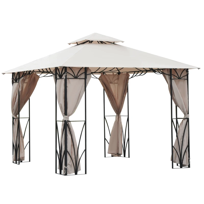 Outsunny 10’x10’ Gazebo Canopy Garden Shade Outdoor Waterproof Patio Awning Proof with Metal Frame and Curtains