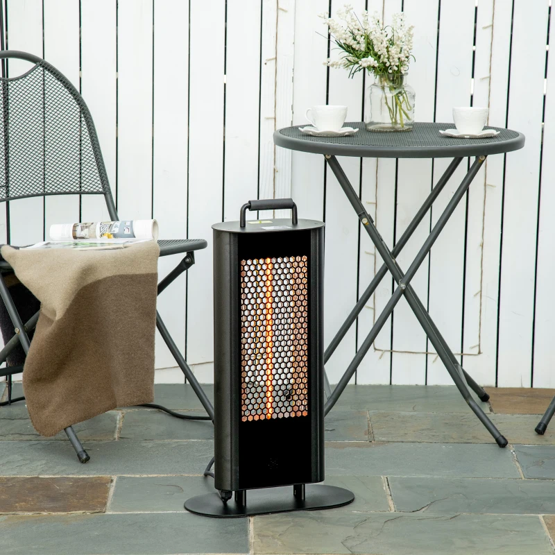 Outsunny Electric Patio Heater with Ultra-low Glare and 6 Heat Settings, 1200W Aluminium Alloy Freestanding Infrared Heater with Infrared Remote Control, Black