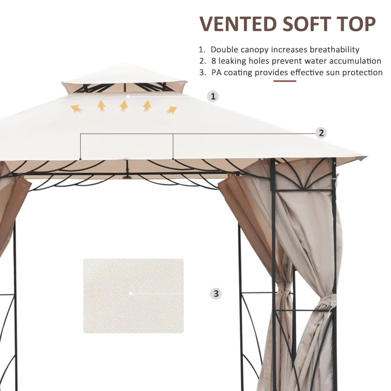 Outsunny 10’x10’ Gazebo Canopy Garden Shade Outdoor Waterproof Patio Awning Proof with Metal Frame and Curtains