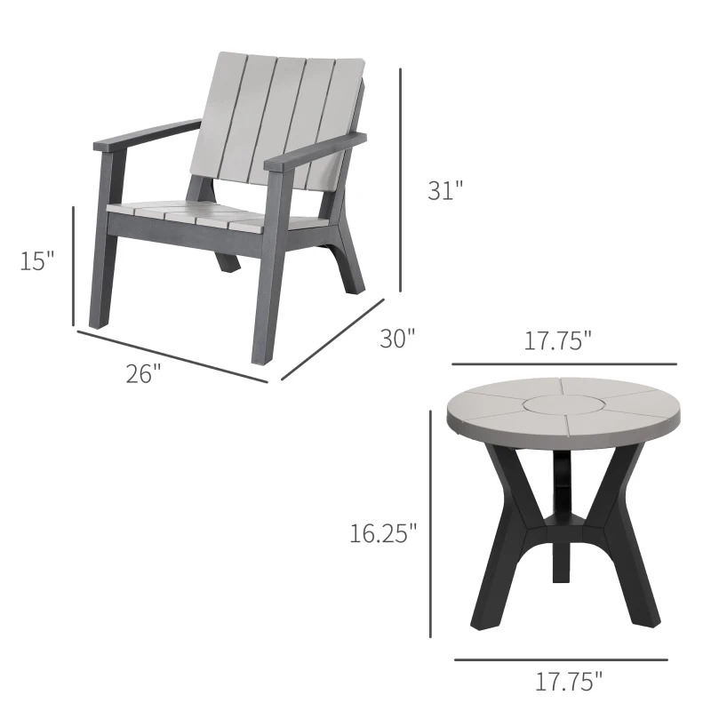 Outsunny 3 Pieces Garden Coffee Set Outdoor Bistro Set with 1 Round Table and 2 Armchairs Patio, PP, Light Coffee, Black