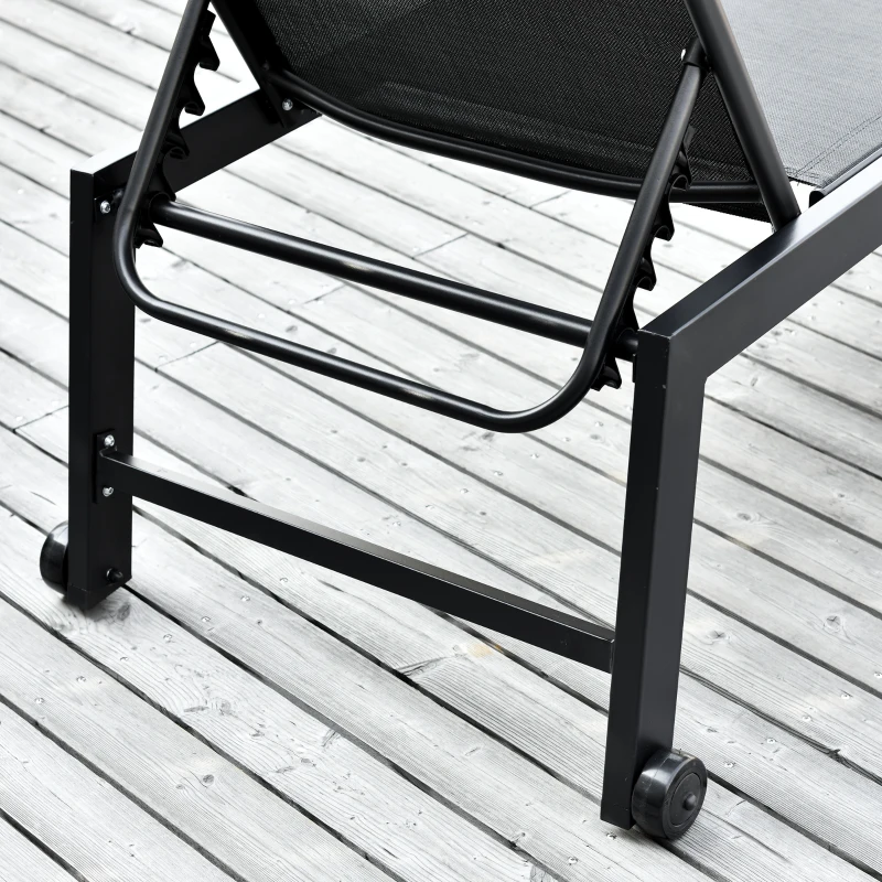 Outsunny Outdoor Lounge Chair, Patio Lounger with 5-Position Reclining Backrest and 2 Wheels for Poolside, Beach, Lawn, Black