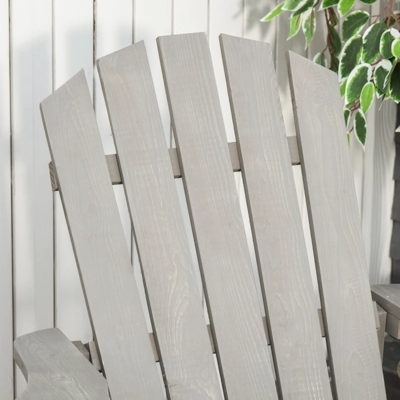 Outsunny Wood Adirondack Chair, Outdoor Patio Muskoka Chair with Slatted Design for Deck, Garden, Backyard, Fire Pit, Light Grey