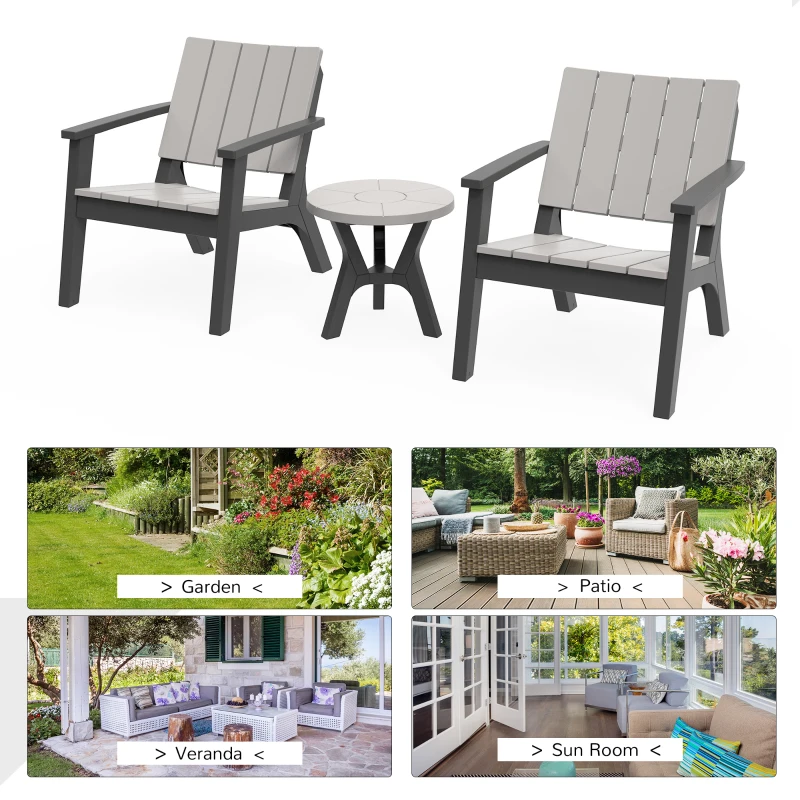 Outsunny 3 Pieces Garden Coffee Set Outdoor Bistro Set with 1 Round Table and 2 Armchairs Patio, PP, Light Coffee, Black