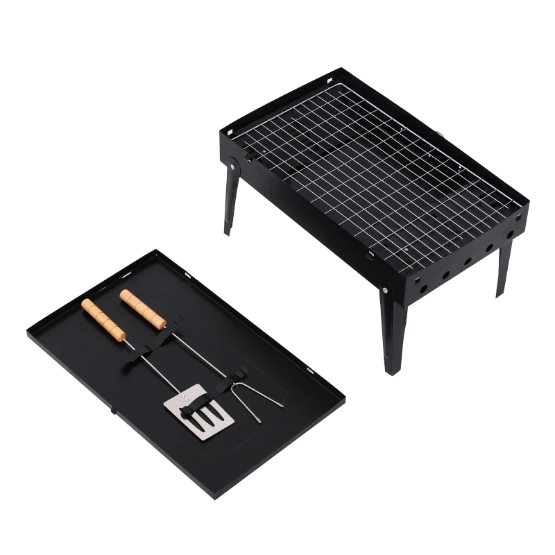 Outsunny Folding Table Top Charcoal Grill Portable BBQ Grill Camping Picnic Cooker Outdoor Easy Carrying Barbecue Smoker w/ Tools