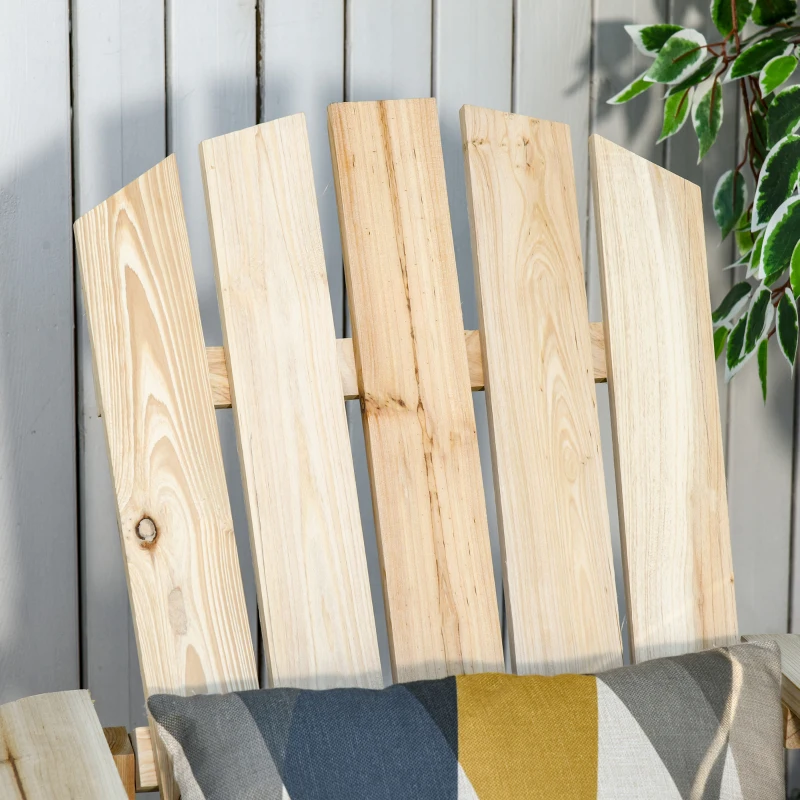 Outsunny Wood Adirondack Chair, Outdoor Patio Muskoka Chair with Slatted Design for Deck, Garden, Backyard, Fire Pit, Natural