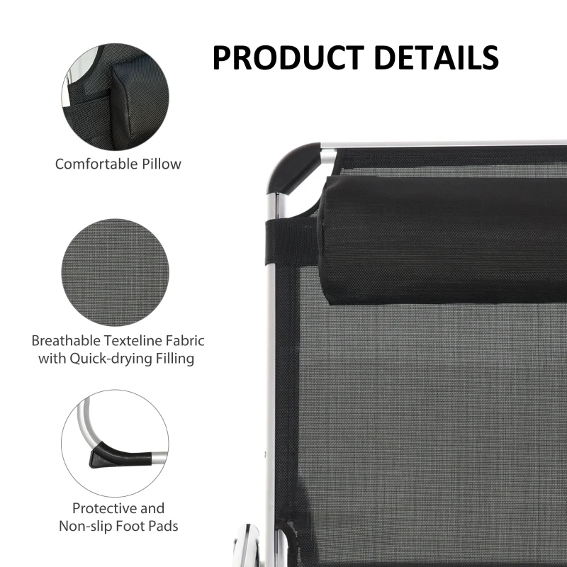 Outsunny Folding Lounge Chair, Patio Lounger with Headrest, 5-Level Adjustable Backrest, and Aluminum Frame, Black