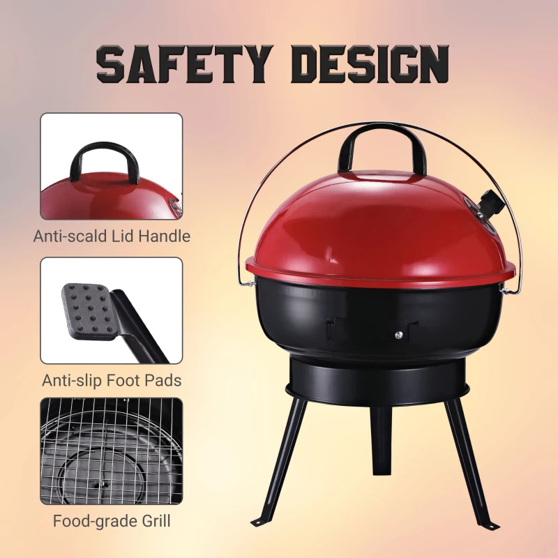 Outsunny Outdoor Lightweight Charcoal Grill Anti-Scald Handle Air Outlet Design Red