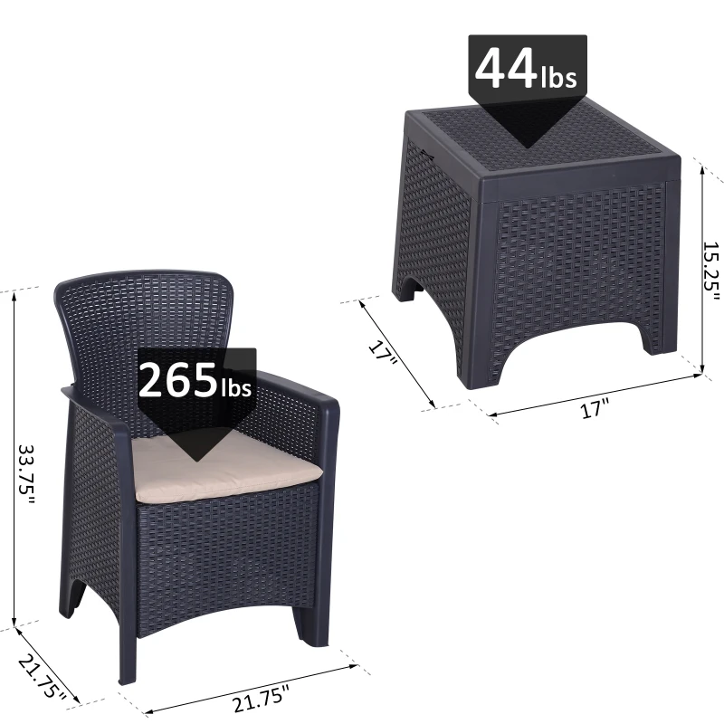 Outsunny 3pc Wicker Style Sofa Set Rattan Conversation Chat Table Chair All Weather Outdoor Furniture Garden Coffee Set w/ Cushion