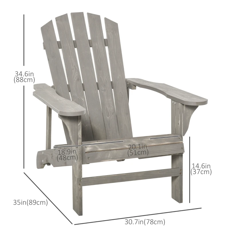 Outsunny Wood Adirondack Chair, Outdoor Patio Muskoka Chair with Slatted Design for Deck, Garden, Backyard, Fire Pit, Light Grey