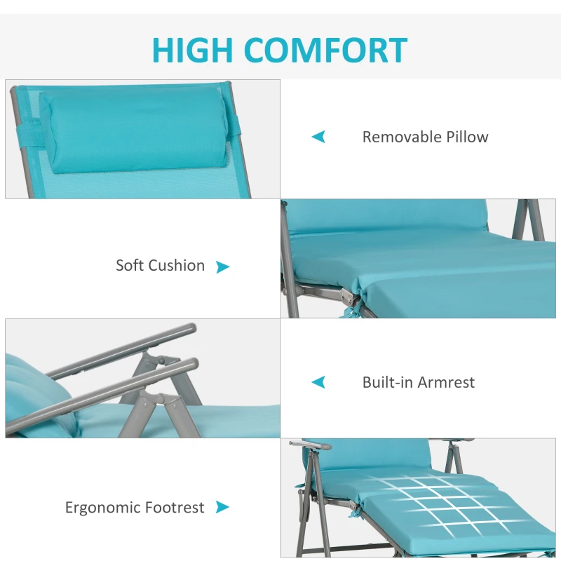 Outsunny Outdoor Folding Chaise Lounge Chair Recliner with Portable Design, Adjustable Backrest, Cushion and Headrest, Blue