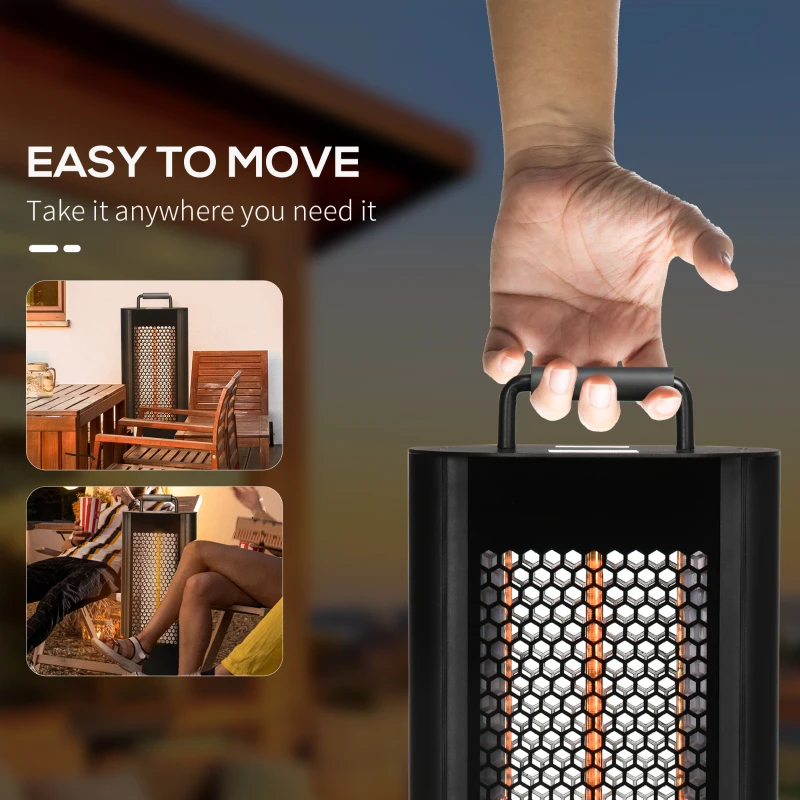 Outsunny Electric Patio Heater with Ultra-low Glare and 6 Heat Settings, 1200W Aluminium Alloy Freestanding Infrared Heater with Infrared Remote Control, Black
