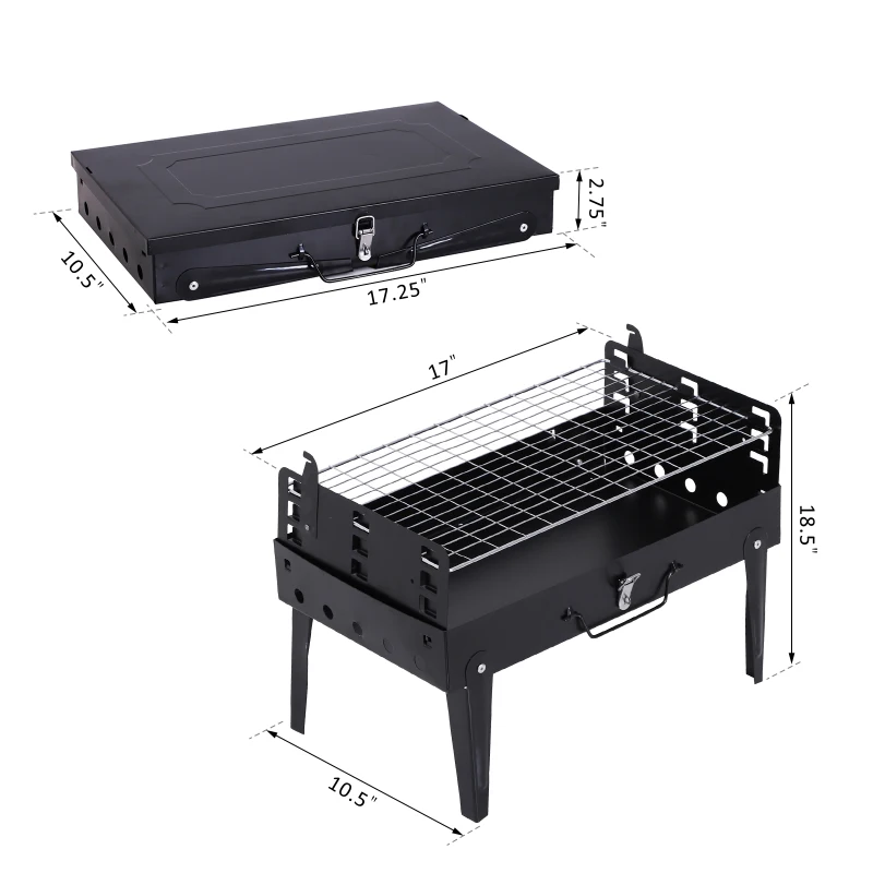 Outsunny Folding Table Top Charcoal Grill Portable BBQ Grill Camping Picnic Cooker Outdoor Easy Carrying Barbecue Smoker w/ Tools