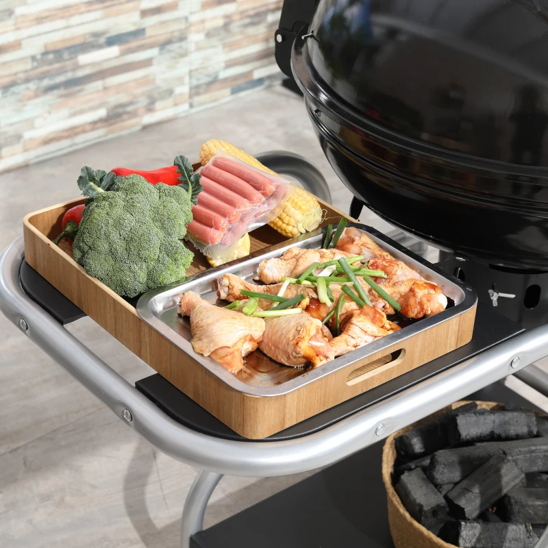 Outsunny Portable Charcoal Kettle Grill Outdoor Barbecue Trolley BBQ Heat Smoker Grilling with Free Standing