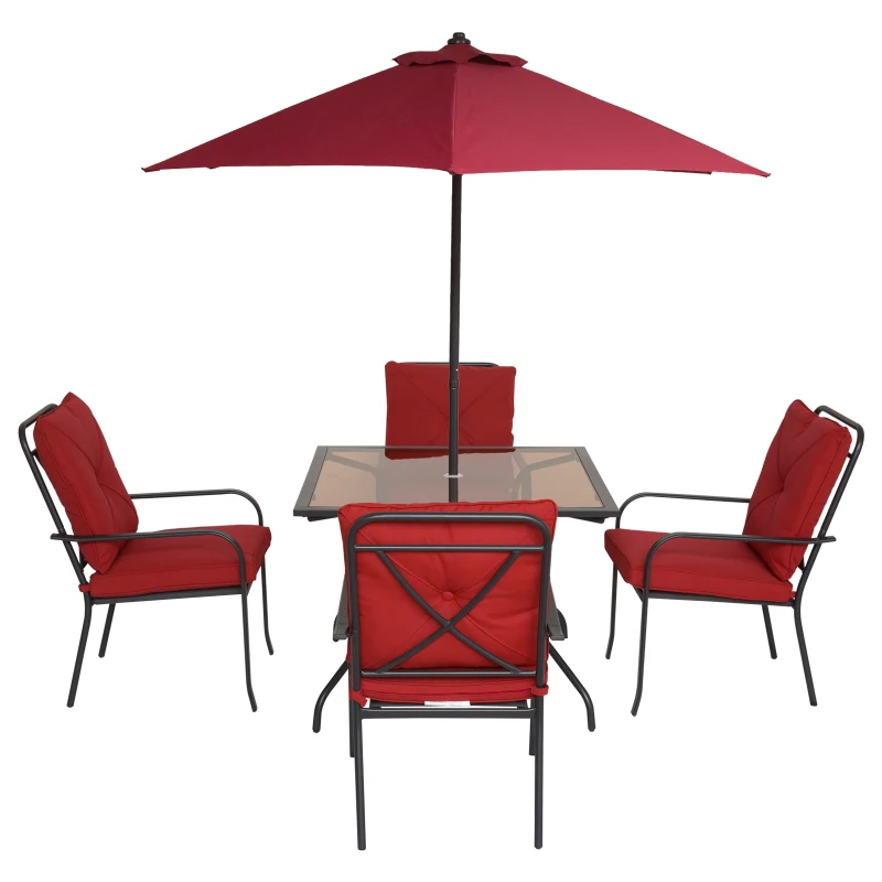 Outsunny 6pcs Sling Folding Patio Dining Set Stacking Chairs Outdoor Furniture Red