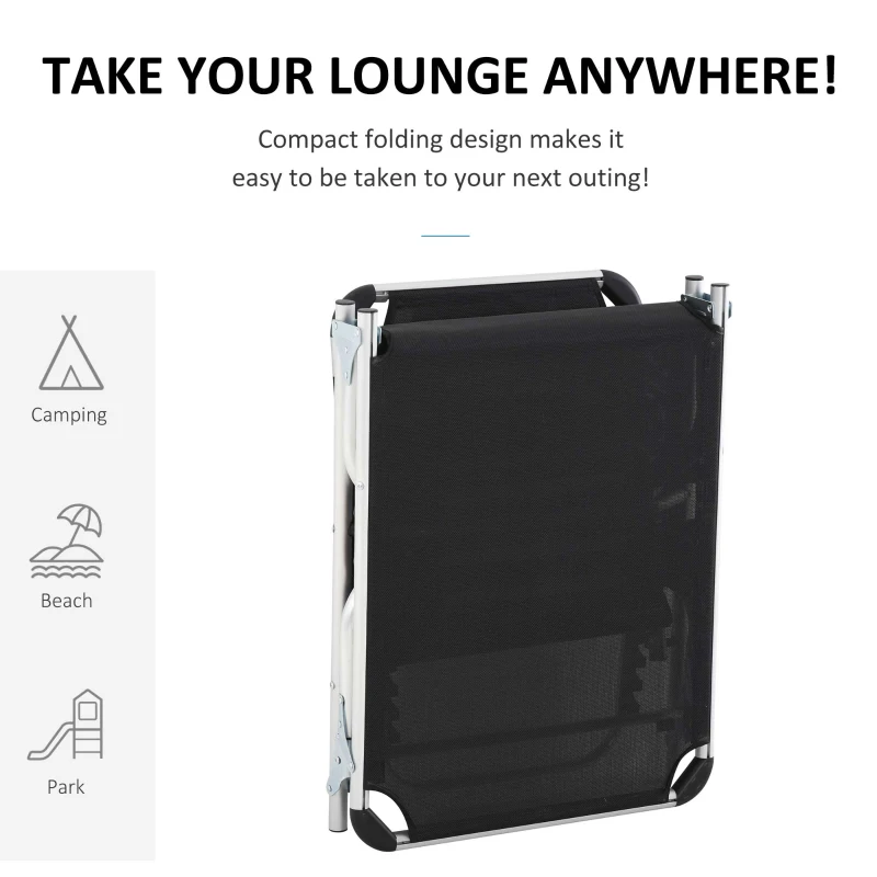 Outsunny Folding Lounge Chair, Patio Lounger with Headrest, 5-Level Adjustable Backrest, and Aluminum Frame, Black