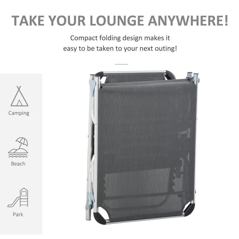 Outsunny Folding Lounge Chair, Patio Lounger with Headrest, 5-Level Adjustable Backrest, and Aluminum Frame, Grey