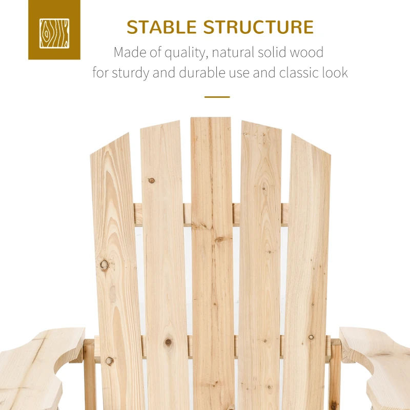 Outsunny Wood Adirondack Chair, Outdoor Patio Muskoka Chair with Slatted Design for Deck, Garden, Backyard, Fire Pit, Natural