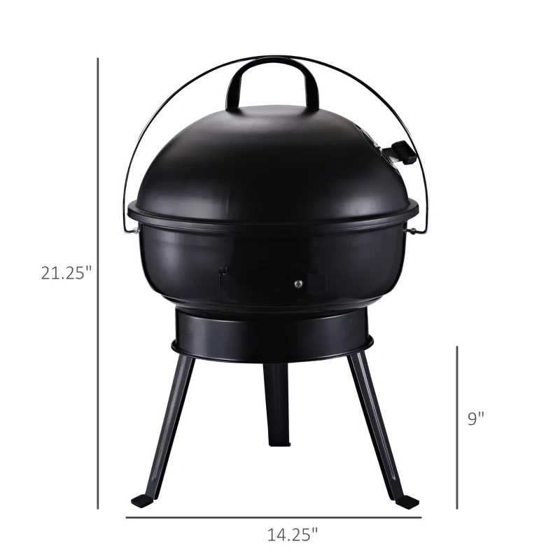 Outsunny Outdoor Light Weight Charcoal Grill Anti-Scald Handle Air Outlet Design Black