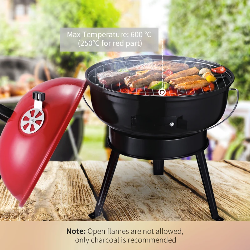 Outsunny Outdoor Lightweight Charcoal Grill Anti-Scald Handle Air Outlet Design Red