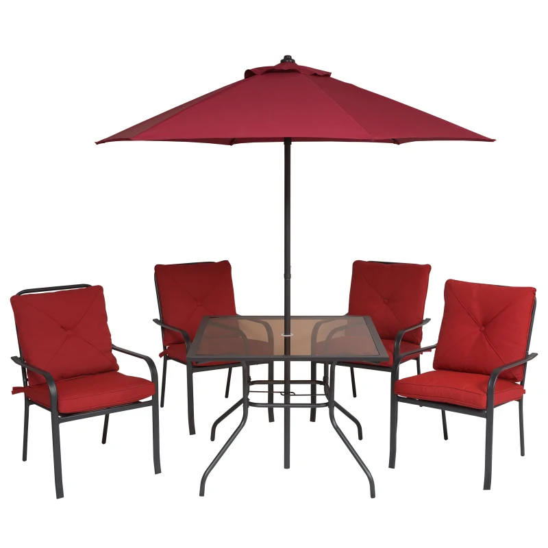 Outsunny 6pcs Sling Folding Patio Dining Set Stacking Chairs Outdoor Furniture Red