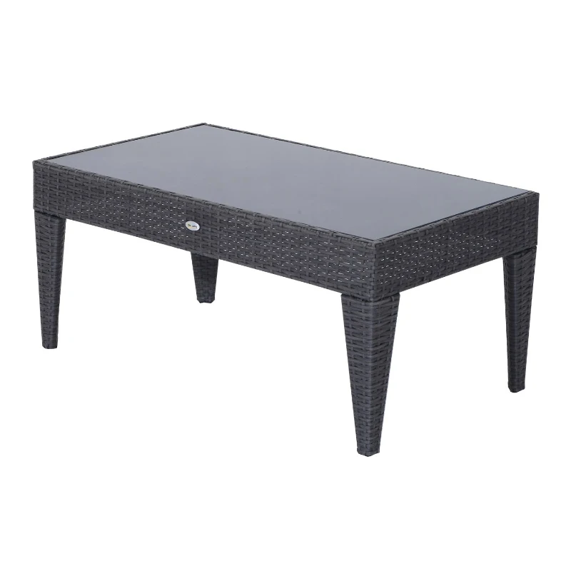 Outsunny 4pc Rattan Wicker Sofa Set Outdoor Coffee Table and Patio Seat Chair with Cushion, Brownish grey and Beige