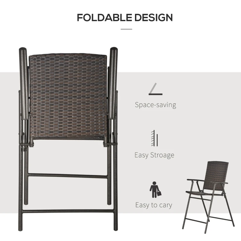 Outsunny Patio 5 PCS Rattan Wicker Bar Chairs Set Foldable Portable Outdoor & Indoor UV Resistant Barstools Garden Furniture Set w/ Glass Table Brown