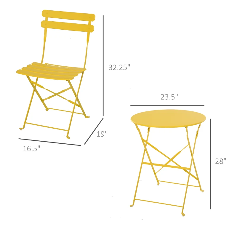 Outsunny 3pc Garden Table Set Foldable Dining Set with 1 Round Table and 2 Chairs Backyard Outdoor, Yellow