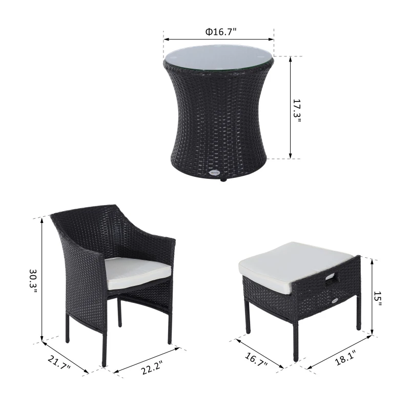 Outsunny Outdoor Indoor 5pcs Wicker Rattan Coffee Set Garden Patio Furniture Club Chair Table and Ottoman with Cushion, Dark Brown