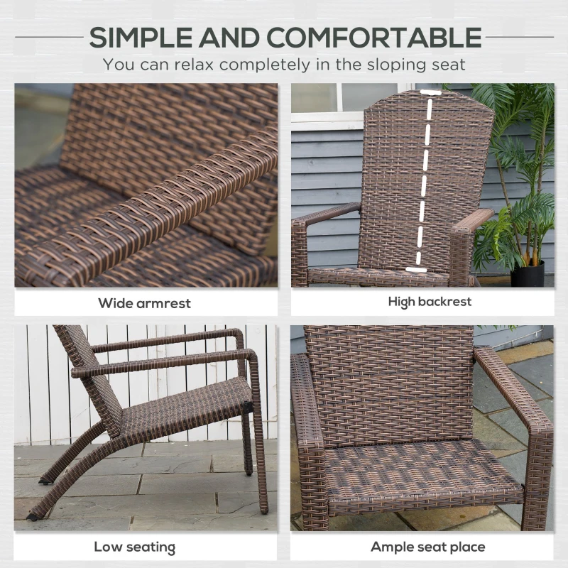 Outsunny 2 Pieces Adirondack Chair Patio Wicker Muskoka Chair, Outdoor PE Rattan Fire Pit Chair for Poolside, Balcony, Deck, Garden, Backyard, Dark Brown