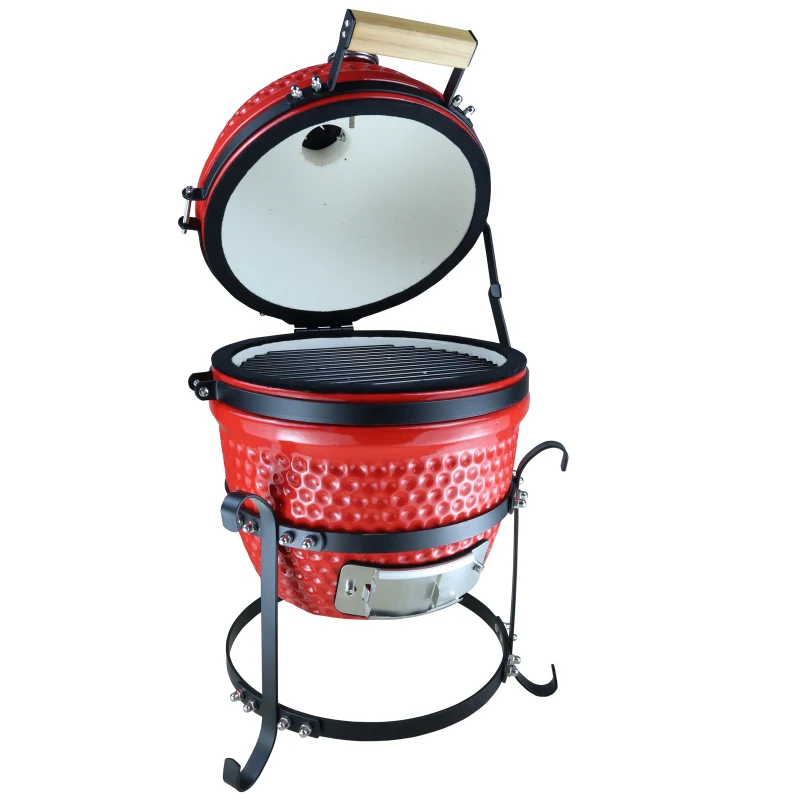 Outsunny Enamel Charcoal Grill Original BBQ Outdoor Picnic Cooking Smoker Garden Free Standing Heat Control Cooker Red