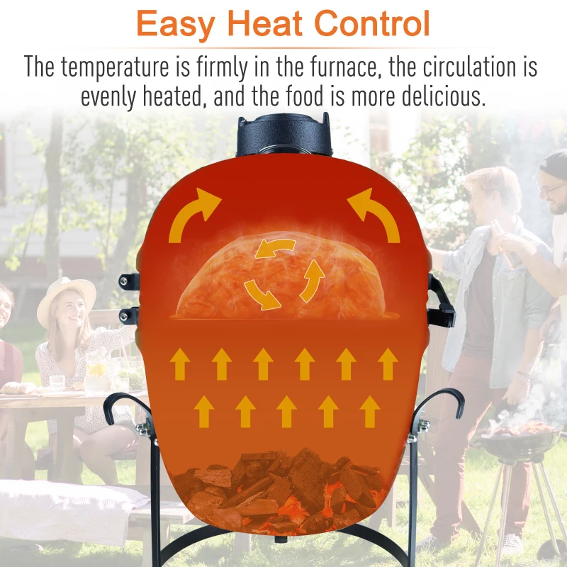 Outsunny Enamel Charcoal Grill Original BBQ Outdoor Picnic Cooking Smoker Garden Free Standing Heat Control Cooker Red