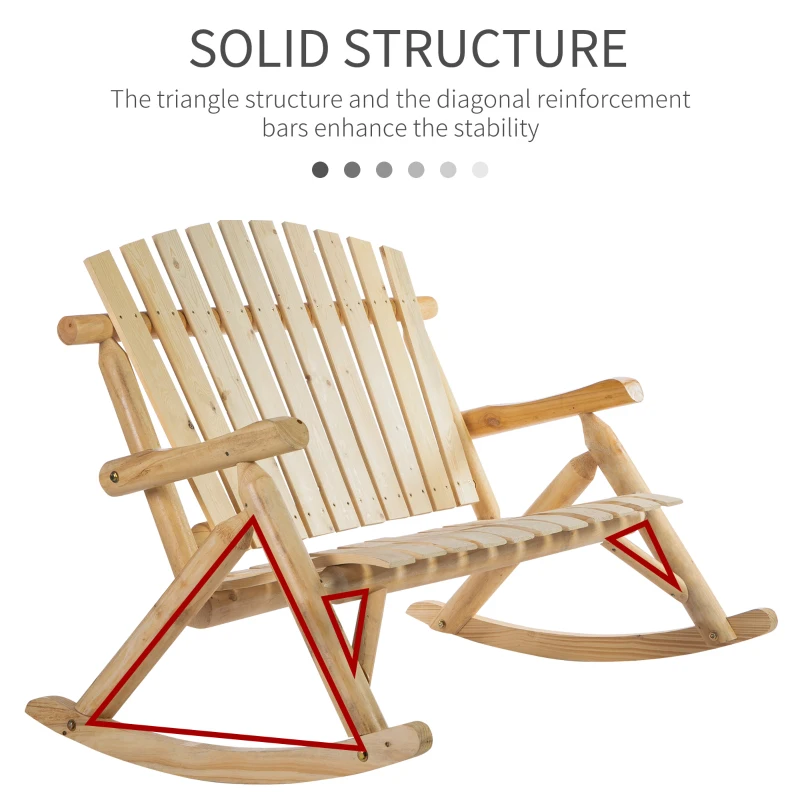 Outsunny Wooden Adirondack Rocking Chair, Outdoor Rustic Double Rocking Chair with Slatted Design for 2 Persons, Suit for Garden, Balcony, Porch, Natural